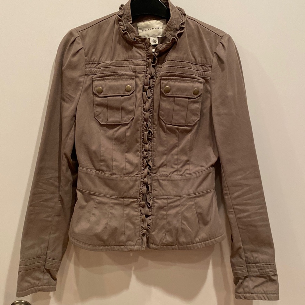 Banana Republic gray ruffled canvas jacket, sz 0